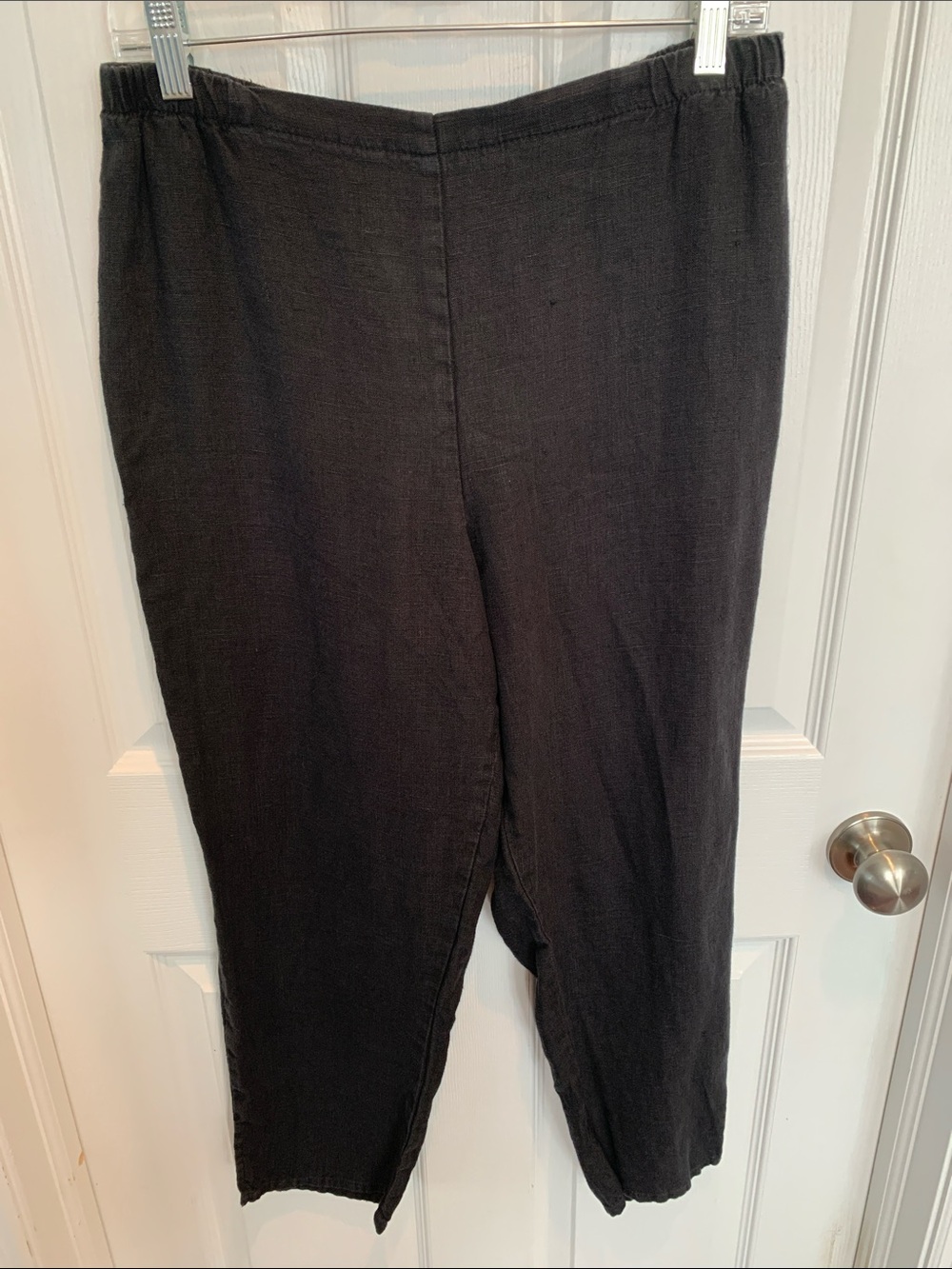 Flax Black Elastic-Waist Linen Pants Small